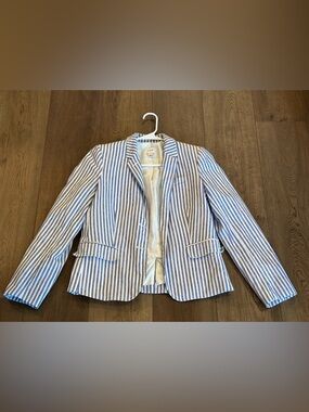 J Crew Women’s Blue and White Striped Linen Blend Cotton Blazer Size 10